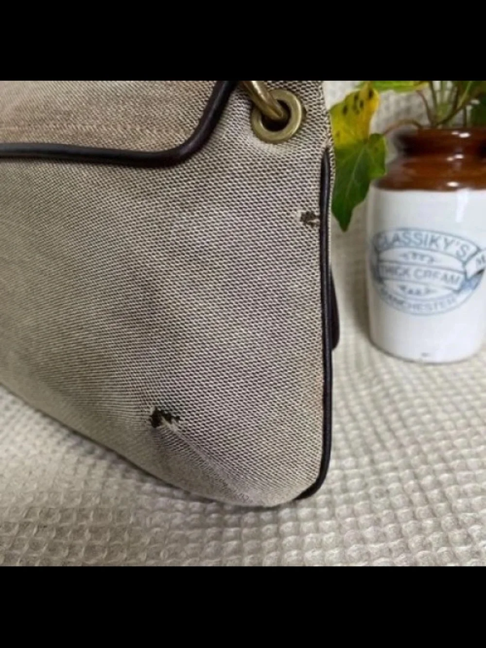 Gucci Taupe Canvas Shoulder Bag with Dark Brown Trim